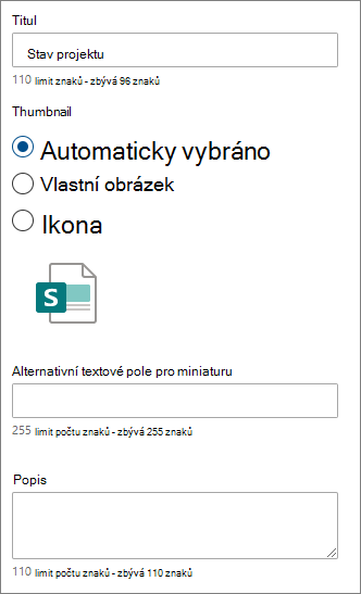 Možnosti jednotlivých rychlých odkazů