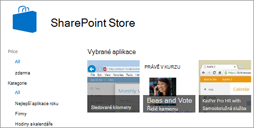 Zobrazení výběru aplikací ze SharePoint Storu