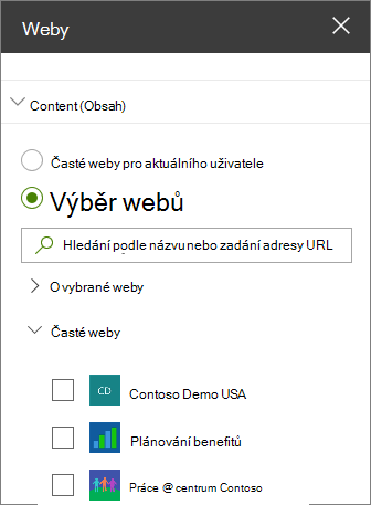 Nastavení webové části Weby
