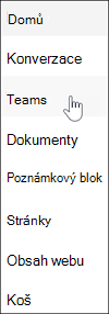 Odkaz Microsoft Teams v navigaci na sharepointovém týmovém webu