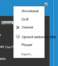 Nabídka webové části pro výběr možnosti Upravit webovou část