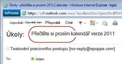 Text Zrevidujte položku na řádku Předmět v oznámení o úkolu