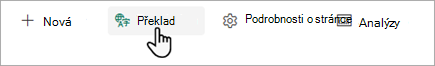 Snímek obrazovky, kde je vidět, kde začít překlad stránky SharePointu.