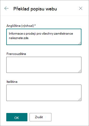 Překlad popisu webu