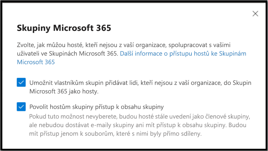 zvolte, jak může host, který není z vaší organizace, spolupracovat s vašimi uživateli ve skupinách Microsoft 365