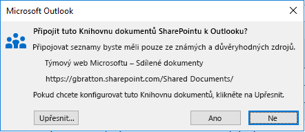Připojit ke Knihovně dokumentů SharePointu
