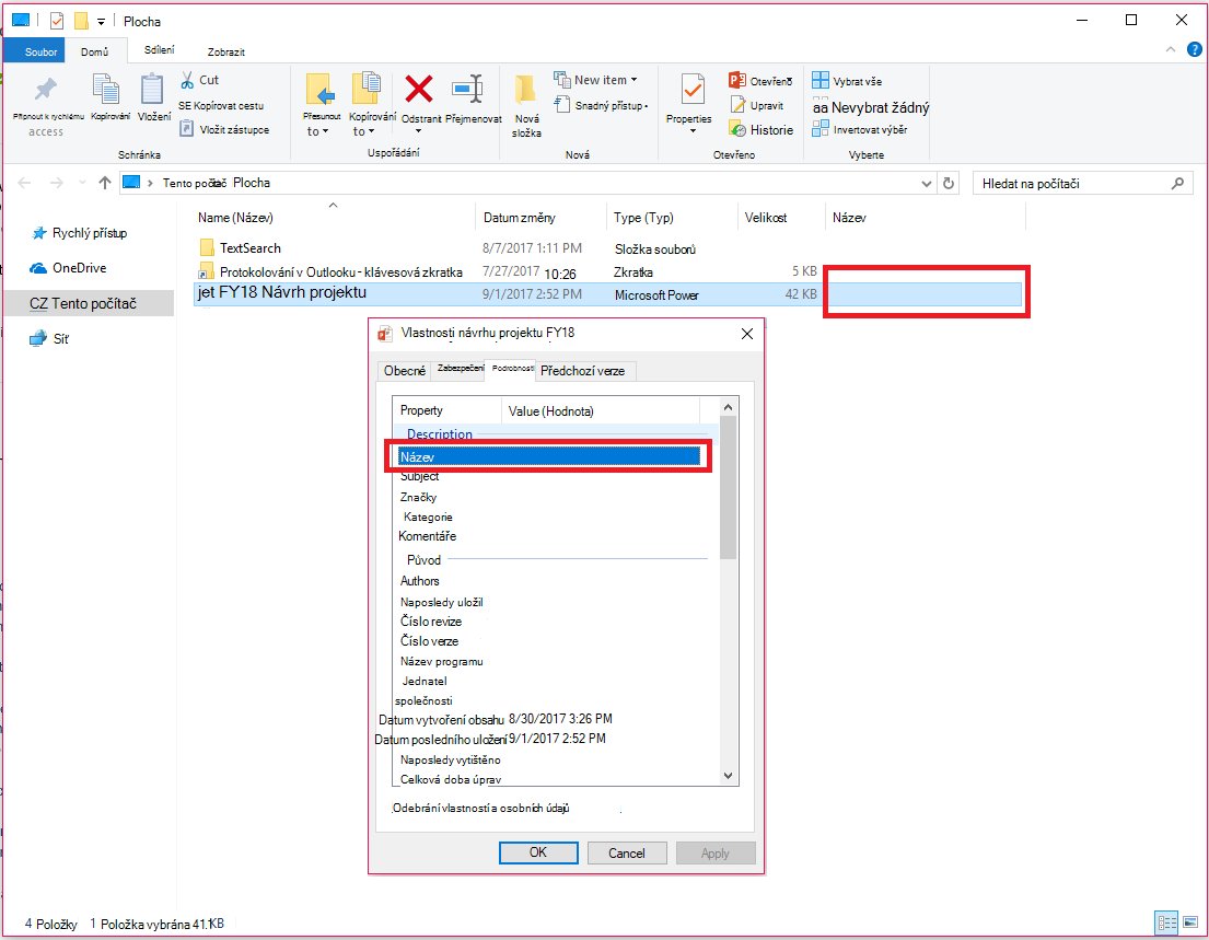 Vlastnosti dokumentů Office ve Windows Průzkumník souborů