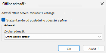 Možnost Stáhnout adresář v Outlooku