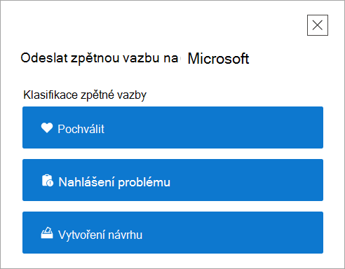 Stránka nejvyšší úrovně Poslat názor v aplikaci Získat pomoc.
