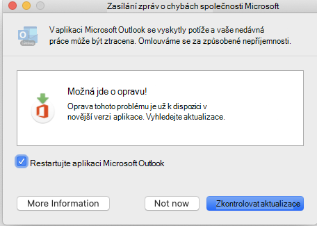 Okno se službou zasílání zpráv o chybách společnosti Microsoft