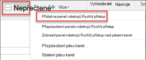 Možnost Přidat na panel nástrojů Rychlý přístup v Outlooku