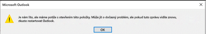 Snímek obrazovky s chybou Outlooku