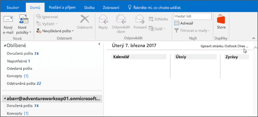 Okno zobrazení Outlook Dnes je prázdné