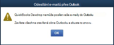 Chyba desktopové aplikace Quickbooks, která v Outlooku nedokáže odeslat e-mail