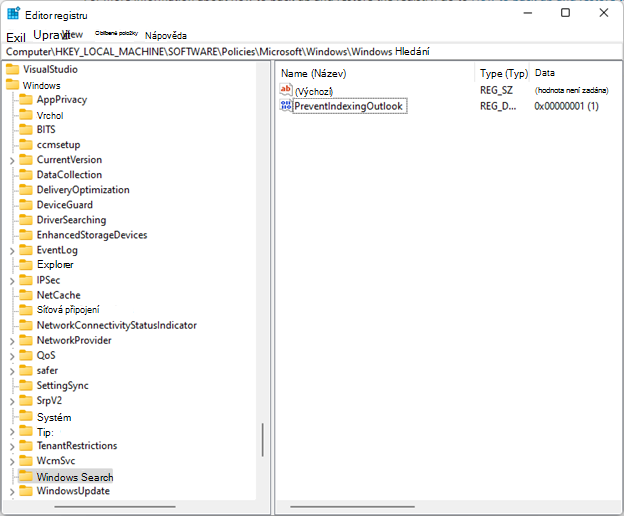 editor registru windows search