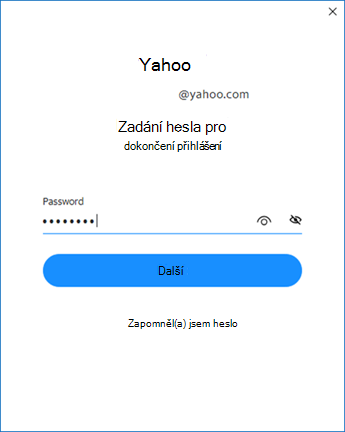 Yahoo Outlook – druhá instalační obrazovka – zadejte heslo