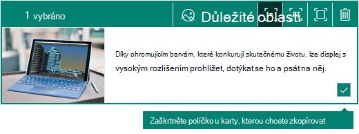 Zaškrtávací políčko výběru v rohu karty swaye