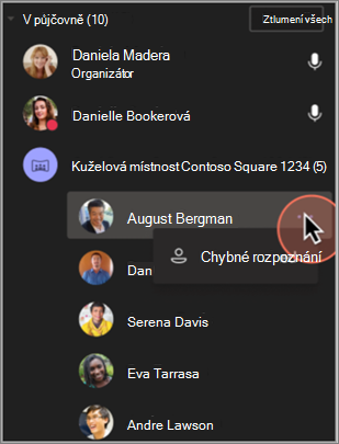 Snímek obrazovky, který ukazuje, jak odebrat nesprávnou identifikaci účastníka.