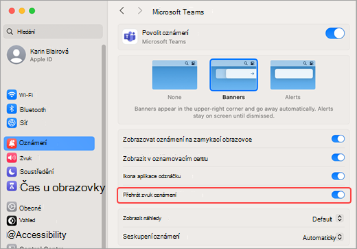 Nastavení Macu přehrát zvuky Teams
