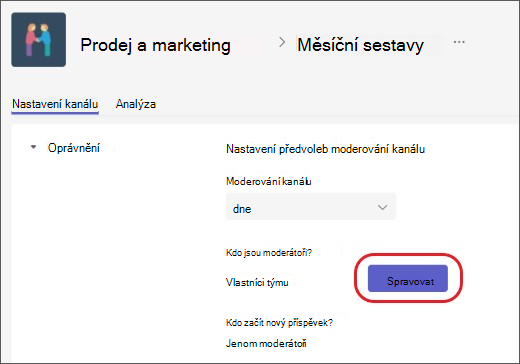Přidání nebo odebrání moderátorů kanálu