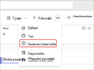 Snímek obrazovky se zvýrazněním nastavení kalendáře v kalendáři Teams.