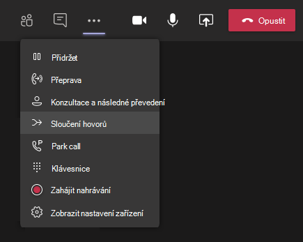 Tlačítko pro sloučení hovorů v nabídce