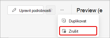 Snímek obrazovky se zrušením události v Teams
