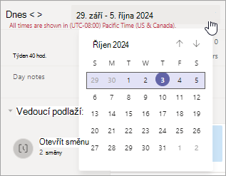 Změňte rozsah dat v zobrazení vašich směn.