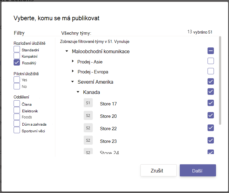Dialog pro výběr toho, kdo obdrží publikovaný seznam úkolů