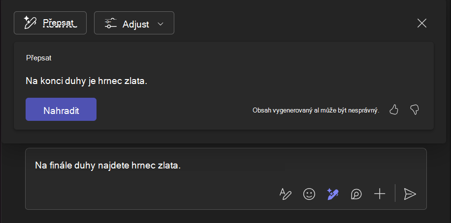 Snímek obrazovky znázorňující, jak nástroj Přepsat pomocí Copilotu pomáhá vylepšit část textu.