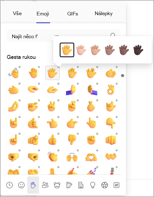 Snímek obrazovky znázorňující, jak změnit tón pleti emoji