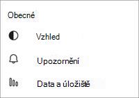 Snímek obrazovky s obecným nastavením zdarma Teams pro mobilní zařízení