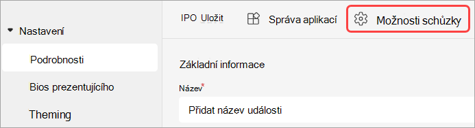 Snímek obrazovky se zvýrazněním uživatelského rozhraní možností schůzky v události v Teams.