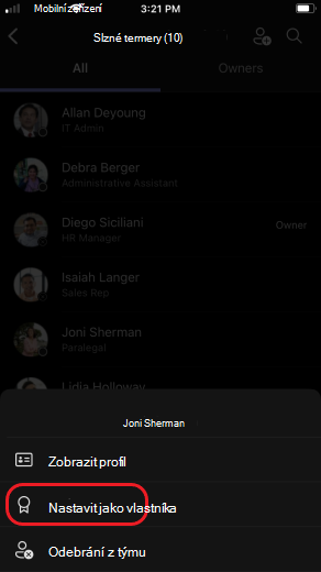 iOS udělat vlastníka týmu