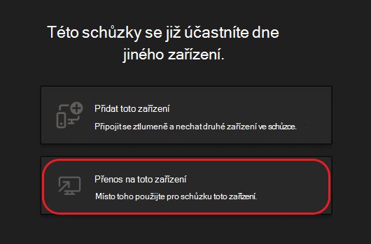 Tlačítka pro přidání tohoto zařízení nebo přenos do tohoto zařízení
