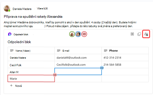 Snímek obrazovky zobrazující více lidí, kteří pracují v součásti Loop současně.