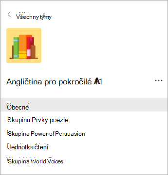 Kanály v třídním týmu předmětu střední školy