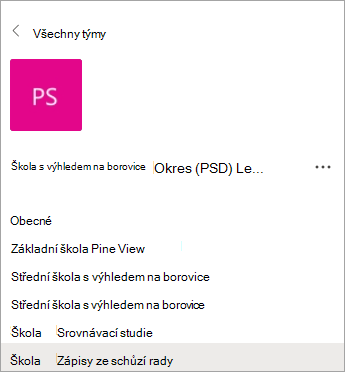 Kanály v týmu pedagogů pro vedoucí pracovníky škol.