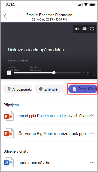 Podívejte se na sdílený obsah v rekapitulaci schůzky v Teams.