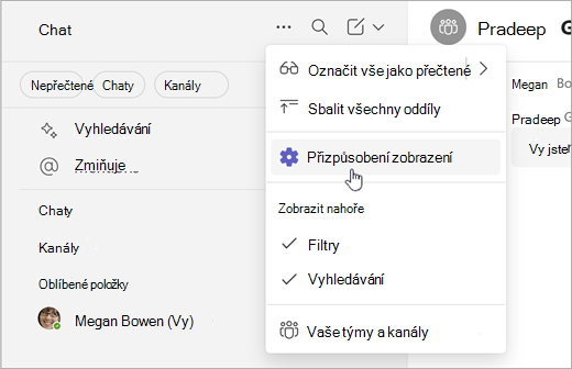 Snímek obrazovky způsobu, jak přizpůsobit zobrazení v nástroji Simple Collab