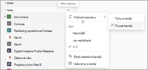 Snímek obrazovky s jednoduchým plochým seznamem pro spolupráci a filtrem
