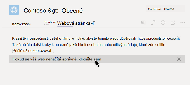 Web se nepodařilo načíst na kartě