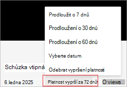Snímek obrazovky, který zvýrazňuje, jak prodloužit datum vypršení platnosti nahrávky v aplikaci Microsoft Stream.
