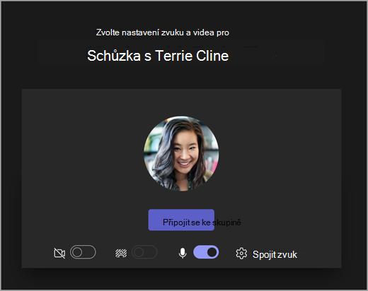 Snímek úvodní obrazovky, když student zahájí schůzku v aplikaci Microsoft Teams pro vzdělávání.