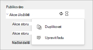 Snímek obrazovky s možnostmi v nabídce Další akce pro publikovanou řadu seznamů úkolů