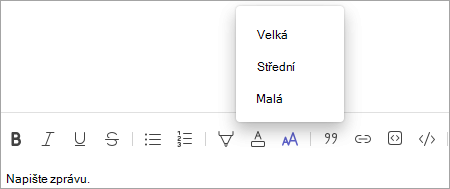 Panel nástrojů pro změnu velikosti písma chatu v Teams