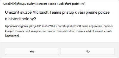 Dialogové okno souhlasu s polohou v Teams