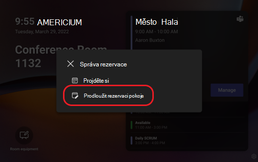 panel Teams rozšířit rezervaci místnosti