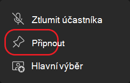 Tlačítko Připnout stream v Teams v kroužku