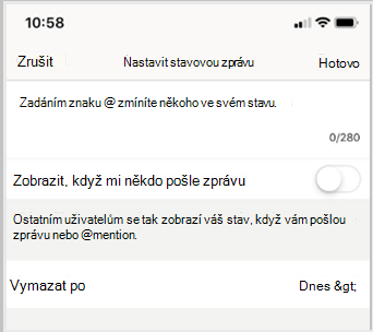 Nastavte stav zprávy a vyberte Hotovo.